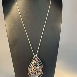 Vintage Reuven Inlaid MOP Pendant Sterling Silver Necklace