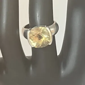 Sterling Silver Lemon Yellow Quartz Large Stone Ring