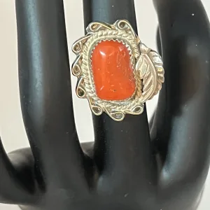 Rare Vintage Navajo Natural Coral Sterling Silver Ring