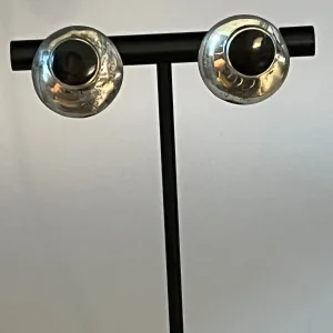 BOCCO Sterling silver black onyx inlay push back earrings, signed