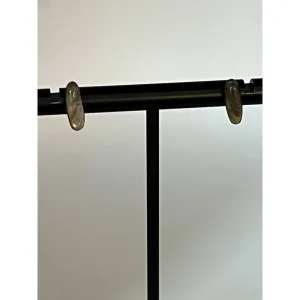 Elongated Oval Laboradite Cabochon Stud Earrings