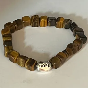 Tigers eye & sterling gemstone stretch hope bracelet