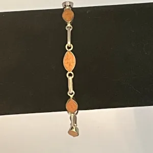 950 Sterling silver marquise shape bezel set jasper bracelet