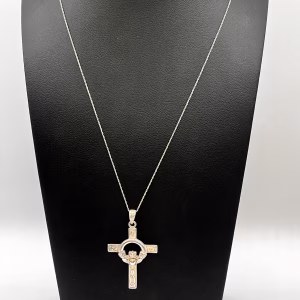 Vintage 925 Sterling Silver Signed Peter Stone Cross Pendant Necklace