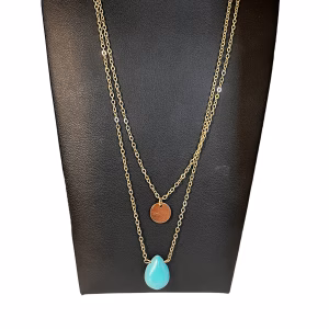 Turquoise Tear Drop Layered Gold-Tone Necklace