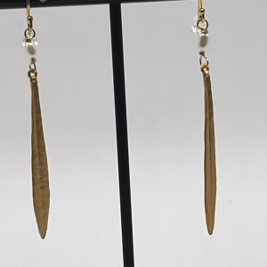 Michael Michaud Leaf & Bud Long Pearl Drop Wire Earrings