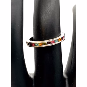 Vintage 925 Sterling Silver Multi-Color Gems Eternity Ring Size 6 Signed
