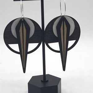 Architectural Lightweight Leather and Birch Earrings Naja Blk