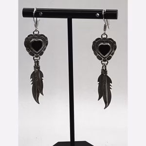 Vintage 925 Sterling Silver Nathan Fred Jr Hopi Feather Earrings