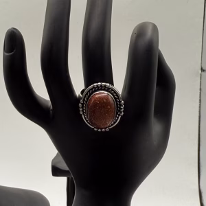 German Silver Red Sun Stone Statement Ring, Size 9