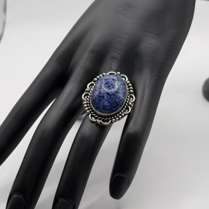 German Silver Lapis Lazuli Statement Ring, Size 8
