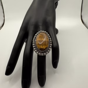 German Silver Tiger Eye Statement Ring, Size 6