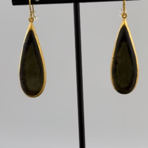 Michael Vincent Michaud 18K Gold Plated Tear Drop Black Earrings