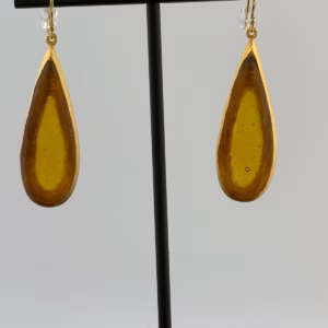Michael Vincent Michaud 18K Gold Plated Tear Drop Amber Earrings