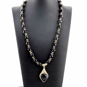 Vintage Sterling Silver Onyx Beaded Pendant Necklace
