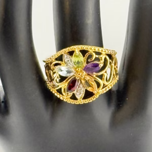 GP 925 Sterling Semi Precious Stones Cocktail Ring Size 8
