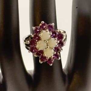 925 Sterling Silver Tourmaline and Opal Ring Size 6