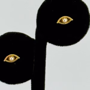 Namaste Handmade 18k Gold Plated Pearl 'Evil Eye 2.0' Stud Earrings