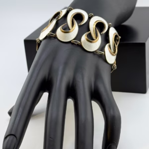 Rare Hans Myhre Norway Guilloche White Enamel Bracelet