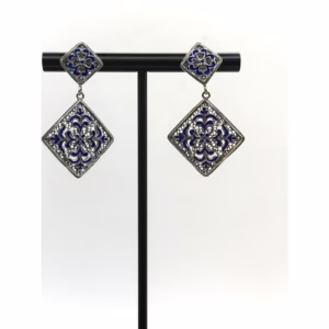 Portuguese Sterling Silver and Enamel Filigree Earrings