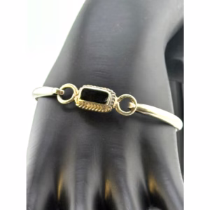 Vintage Taxco Mexico Sterling Silver Onyx Hinged Bracelet