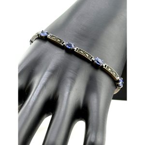 Sterling Silver Blue Cubic Zirconia Marcasite Bracelet