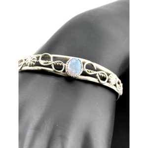 Navajo Sterling Silver Opal Bracelet Cuff By S. Delgarito