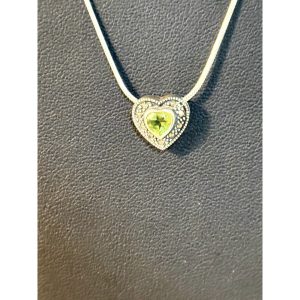 925 SS Marcasite Tourmaline Heart Pendant Necklace