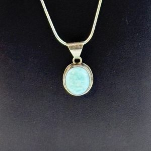 Larimar Oval Cabochon 925 Sterling Silver Pendant Necklace