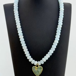 Jessica Matrasko Blue Jade Caia Beads Heart Pendant Necklace