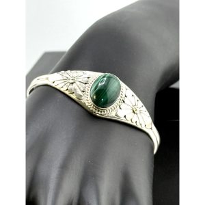 Navajo Sterling Silver Malachite Bracelet Cuff Renee Yazzie