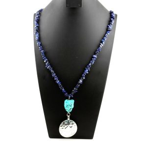 Turquoise Pendant on Lapis Lazuli Stone Necklace