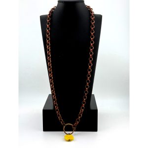 Yellow Howlite Pendant on Copper Chain Necklace