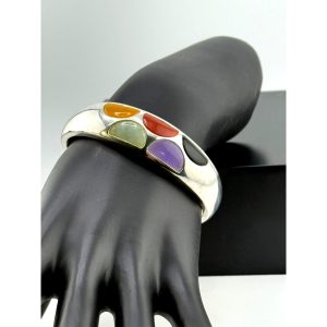 925 Sterling Silver Multi-Color Jadeite Onyx Cuff Bracelet