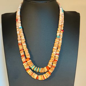 Native American Handmade Set of 2 Spiny Oyster Shell, Turquoise Necklaces