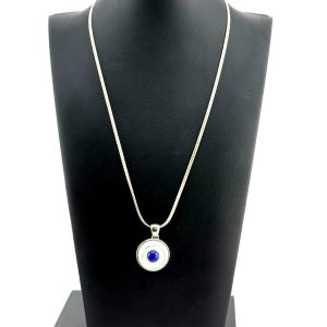 Vintage 925 Sterling Silver MOP Lapis Lazuli Evil Eye Pendant Necklace