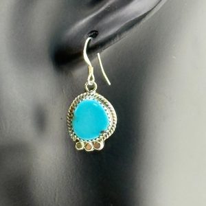 Turquoise Sterling Silver Dangle Drop Wire Earrings