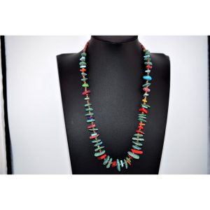 Turquoise, Coral Shell Heishi Native American Handmade Necklace