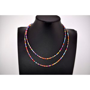 Set of 2 Native American Made Glass 2mm Seed Bead Necklaces