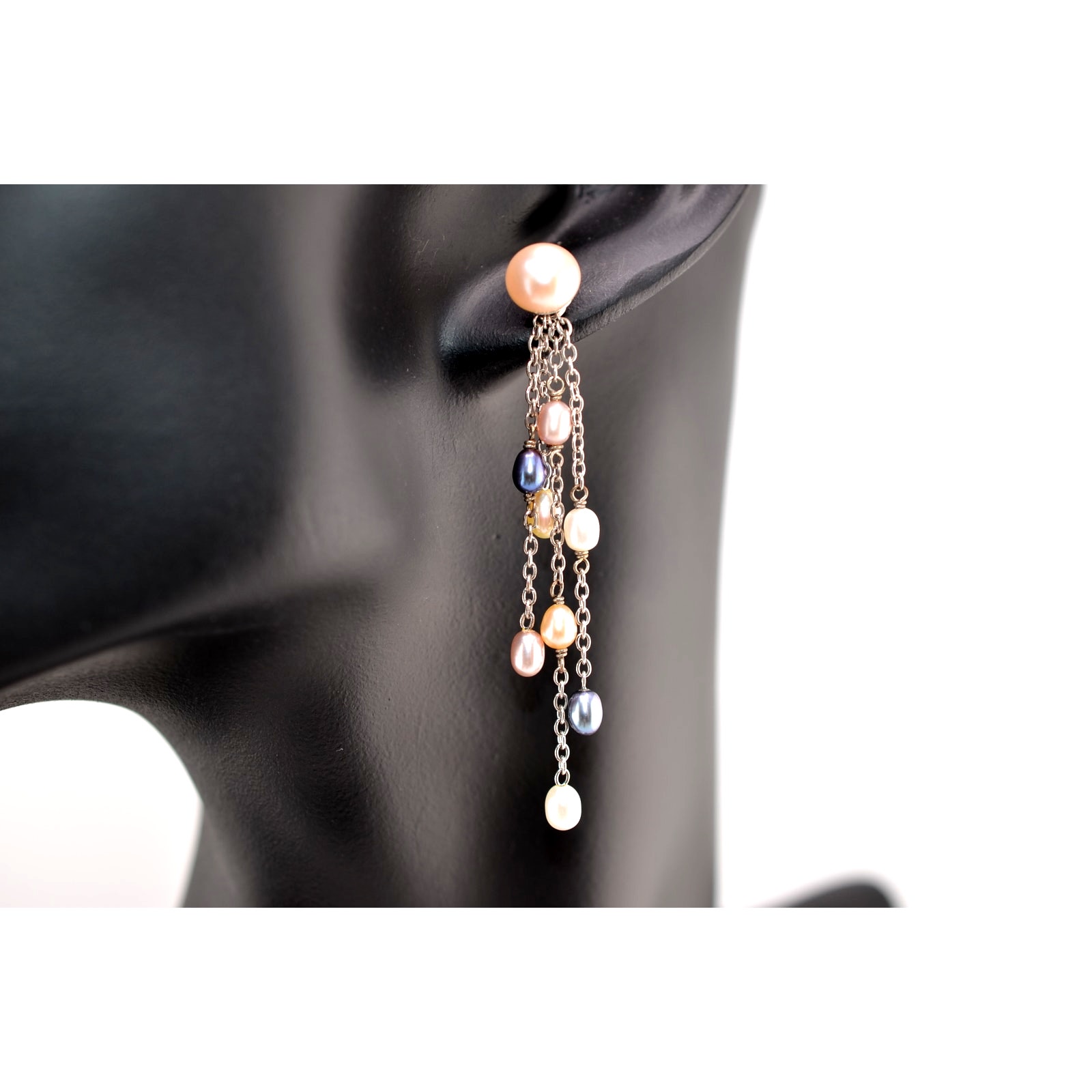 Vintage 925 Sterling Silver Freshwater Pearl Dangle and Post Earrings