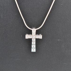 Italy Sterling Silver CZ Cross Pendant Necklace