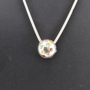 SU Thailand Sterling Silver Gemstone Globe Pendant Necklace