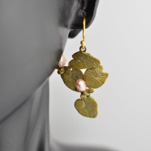 Michael Michaud Water Lily Dangle Wire Earrings w/Pearls