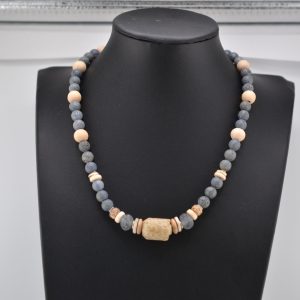 Native American Handmade Sea Coral, Jade-Driftwood-Wooden-Glass Beads 18" Necklace