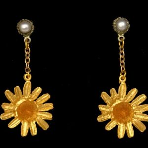Michael Michaud Golden Daisy Dangle Post Earrings with Pearls