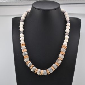 Navajo Handmade Sea Coral, Femo-Driftwood-Wooden Beads 18" Necklace
