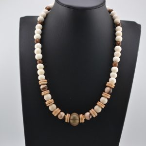 Native American Handmade Sea Coral, Driftwood-Wooden-Glass Beads 20" Necklace