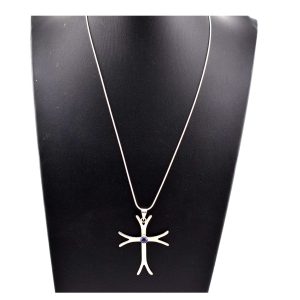 Vintage 925 Sterling Silver Lapis Lazuli Cross Pendant 20" Necklace