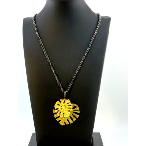 Michael Michaud Layered Monstera Plant Long Pendant Necklace