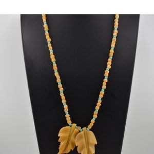 Navajo Mary W. Roanhorse Carved Quartz Leaf Pendant Necklace